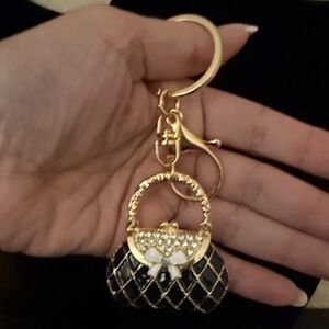 Elegant Black and Gold Handbag Keychain